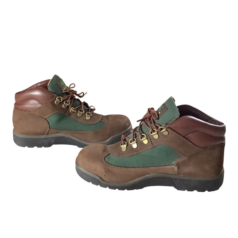Timberland Field Boots Boys 7 Brown Green Leather Mid Top Gorpcore Lace Up
